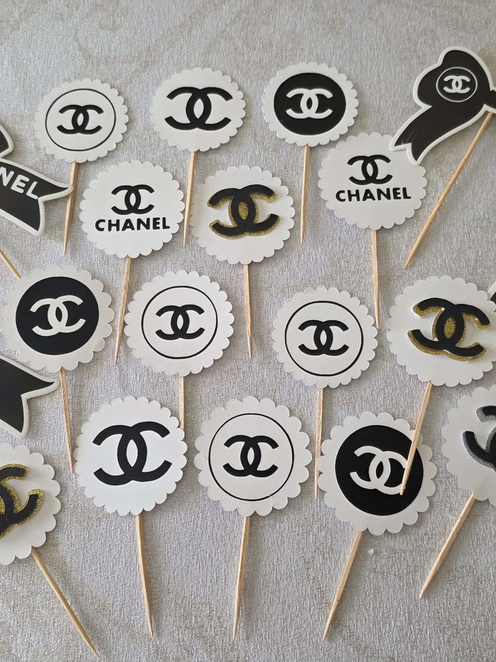 Inspired Black & White Party Cupcake Toppers - Set of 20